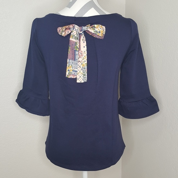 Modcloth Blue Bow Pullover Top - Picture 3 of 9